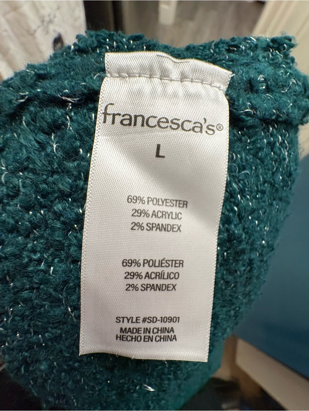 Francesca’s Cozy Teal V-Neck Women’s Sweater - Picture 10 of 10